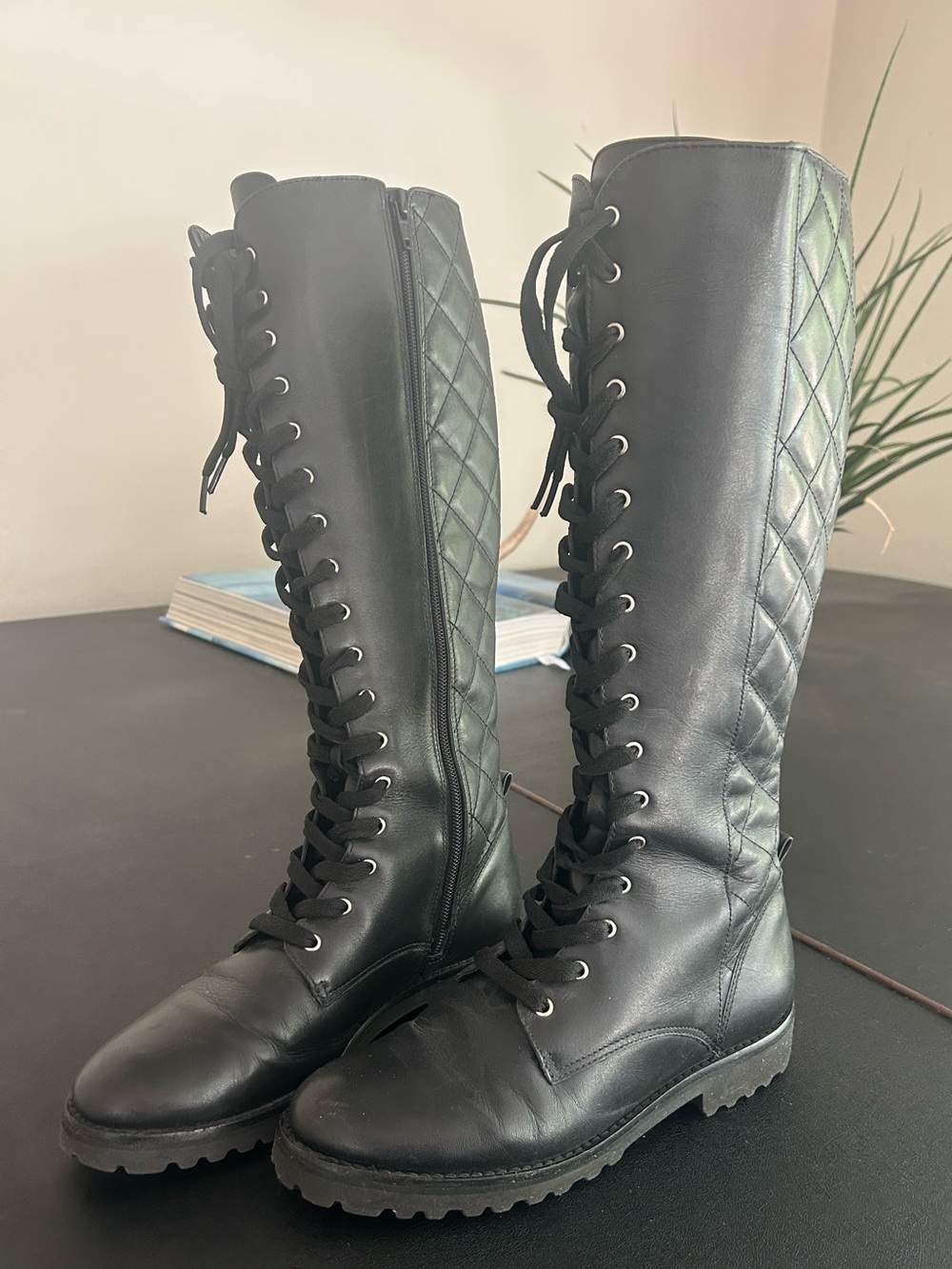 Vince Camuto Vicintia leather Knee High Moto Combat Riding Boot Women's Size 7.5